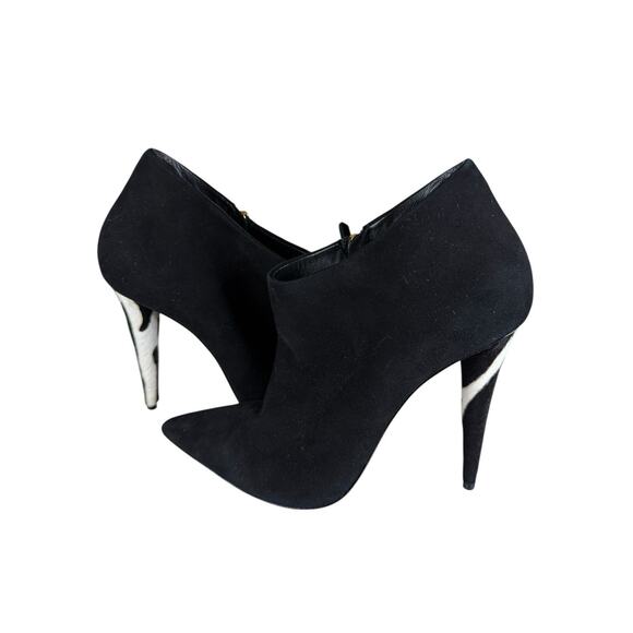 Giuseppe Zanotti Black Suede Booties 39 US 9 Pony Hair Zebra Heel Ankle Zip - Picture 3 of 9
